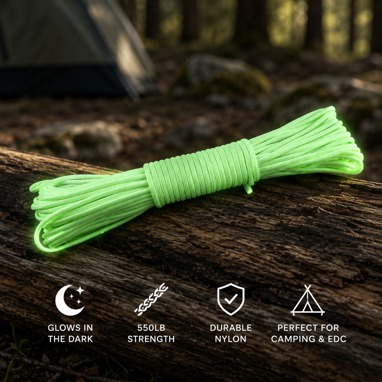 Glow in The Dark Luminous Paracord Rope 9 Strands 4mm Nylon 550 Tent Cord Parachute Camping Bundle Lanyard Survival EDC