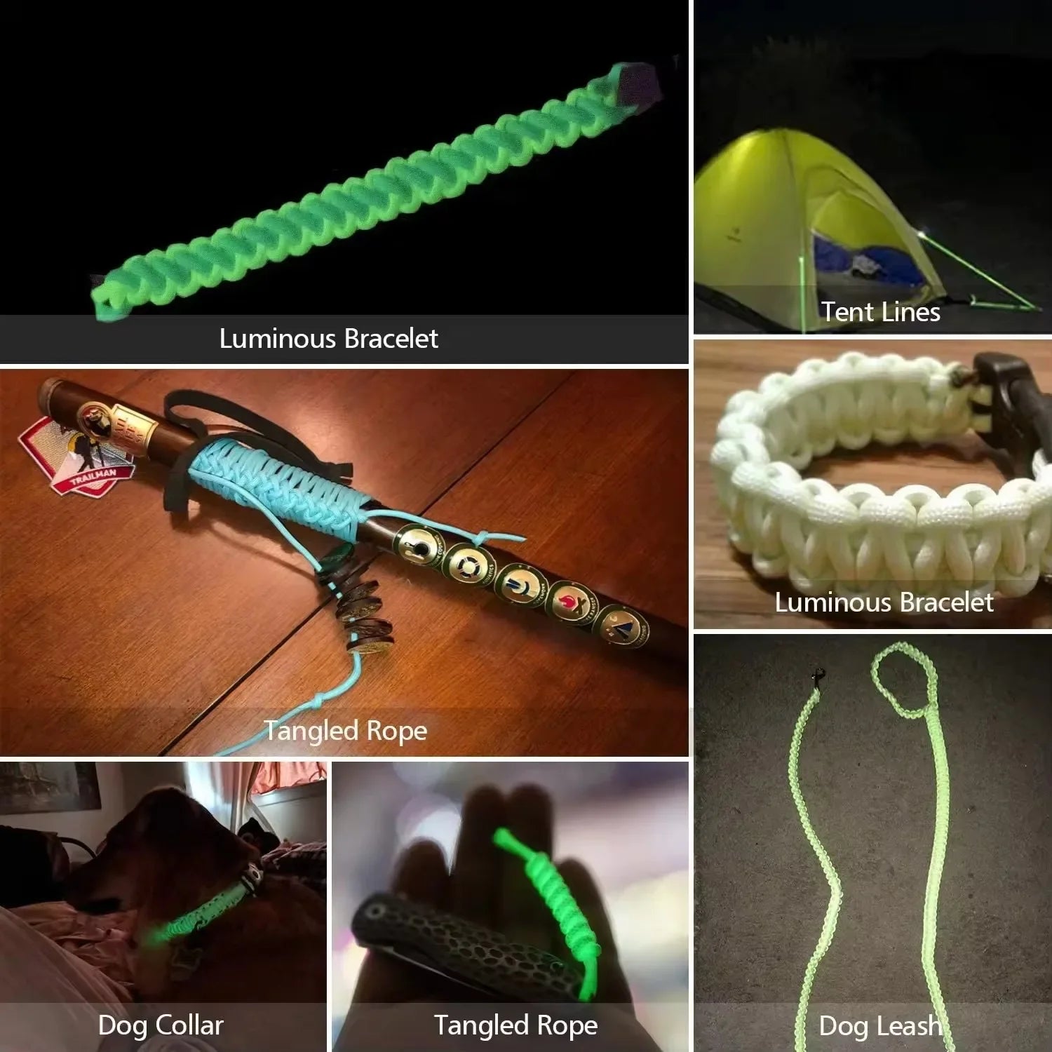 Glow in The Dark Luminous Paracord Rope 9 Strands 4mm Nylon 550 Tent Cord Parachute Camping Bundle Lanyard Survival EDC
